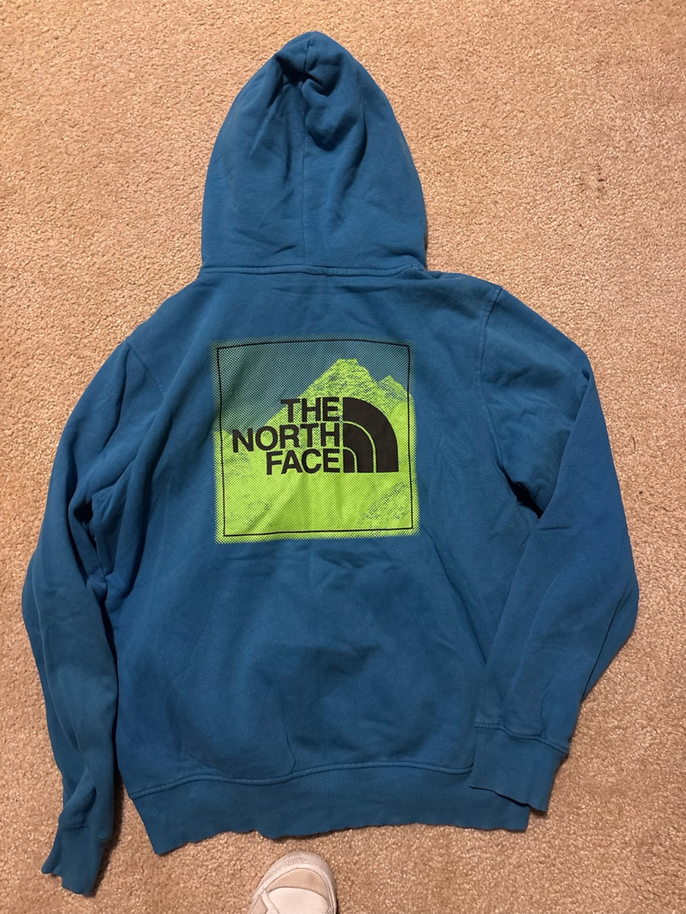 The North Face Boys Teal Hoodie with Neon Green Logo Panel